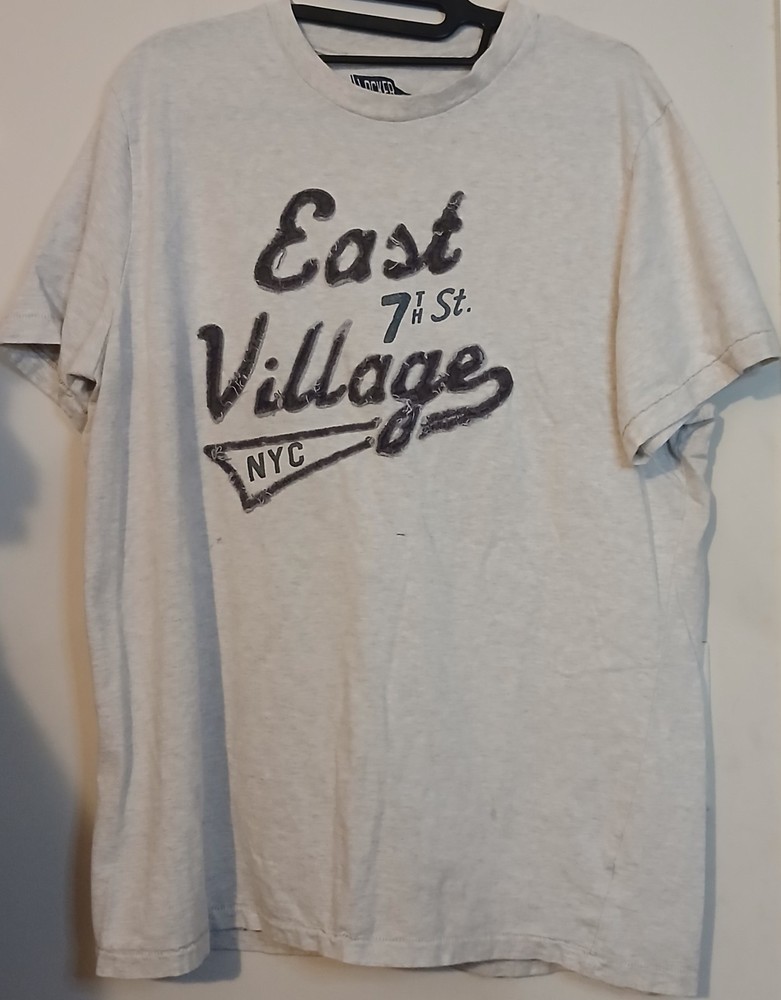 East Village NYC Flocked Logo T Shirt Mens XL Gray Felt Lettering Casual Tee