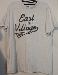East Village NYC Flocked Logo T Shirt Mens XL Gray Felt Lettering Casual Tee