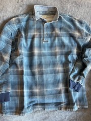 Vintage Structure Flannel Shirt L Blue Plaid Denim Collar Made in USA 90s