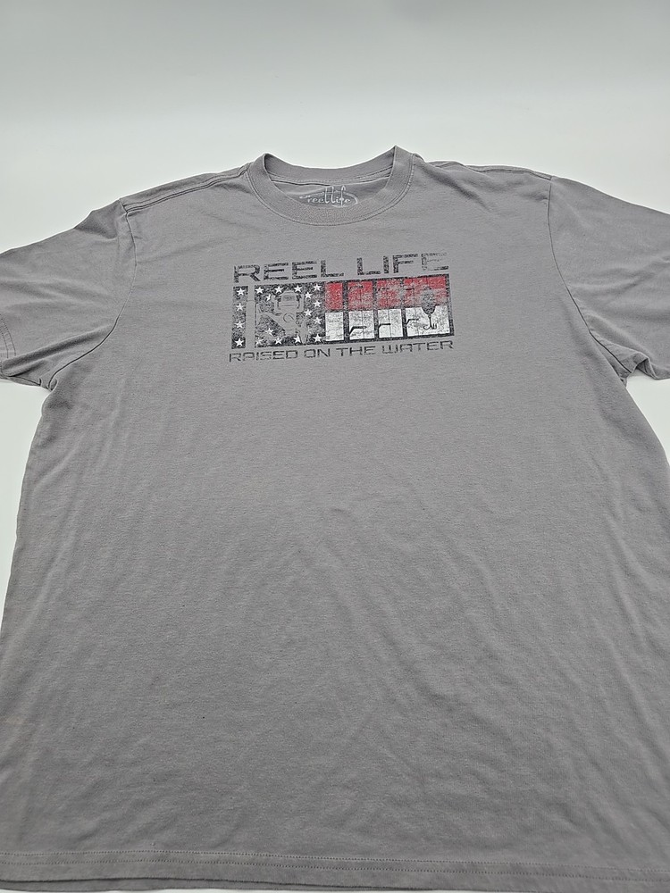 Reel Life T-Shirt Men 2XL Gray Graphic Print American Flag…#37364