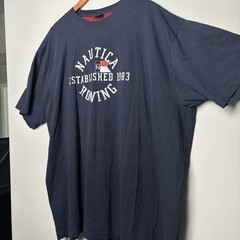 Nautica Rowing Shirt Mens XXL Navy Blue Contrast Collar Graphic Tee Retro Prep