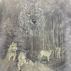 Vintage Wolf Shirt Lg Acid wash Single stitch Grunge outdoors Animals Hanes PFD