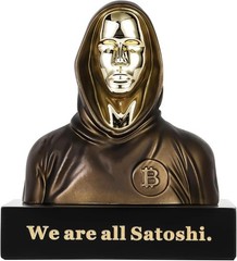 Handmade 4″ BTC Satoshi Nakamoto Sculpture Figure Resin Bitcoin Statue Bronze Fi