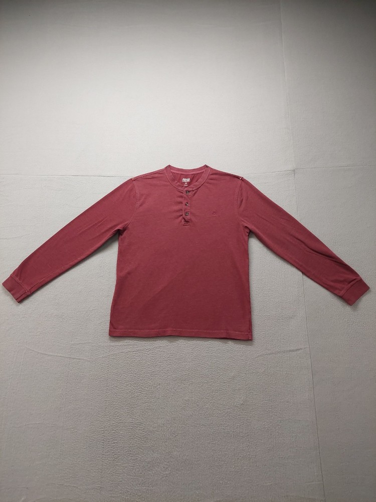 Izod Saltwater Men T Shirt M Oxblood Long Sleeve Crew Neck Button Logo Casual