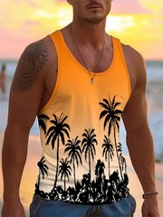 Summer Tank Top Men’s Hawaii Beach Casual Clothing Quick Drying Silk Fit.