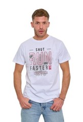 Mens Run Print Short Sleeve Crew Neck 100% Cotton T-Shirt ZY06 OFFERTA