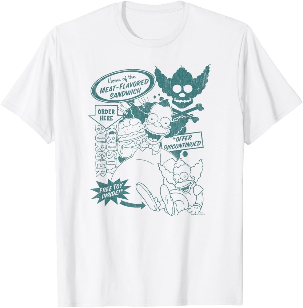 The Simpsons Krusty Burger Cyan Collage T-Shirt