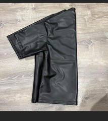 Men’s Black Zara Leather T-Shirt L Short Sleeve Crew Neck Chest Pocket