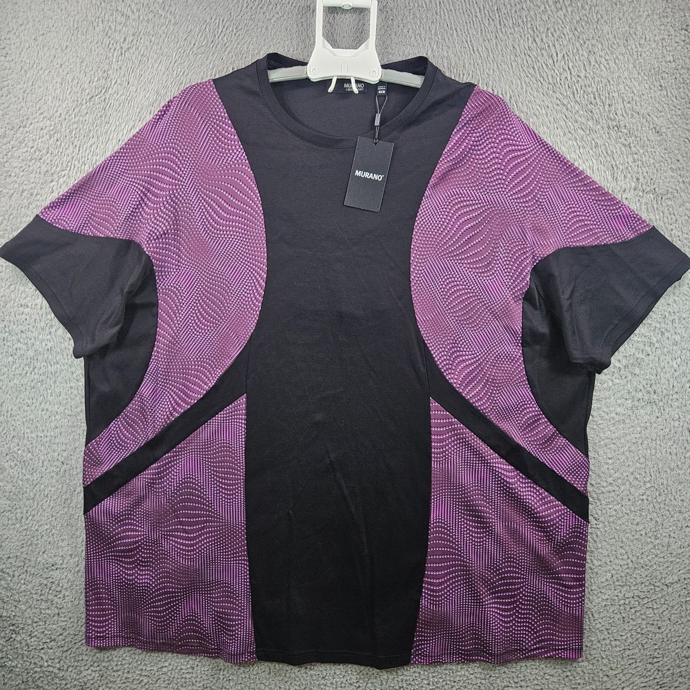 NEW Murano T-Shirt Men 4XB Stretch Short Sleeve Black Purple Liquid Luxury