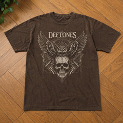 Deftones Band T-Shirt Brown Owl Skull Graphic Nu Metal Alt Rock Tee