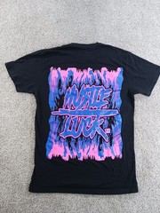 Hustle Luck Small Mens Short Sleeve T-Shirt Black Graphic Print Purple Pink