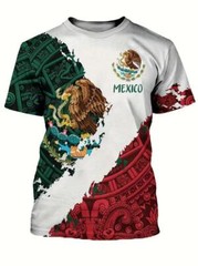 Camiseta Méxicano Azteca Águila Novedad Rojo Verde Manga Corta Camisetas Hombres