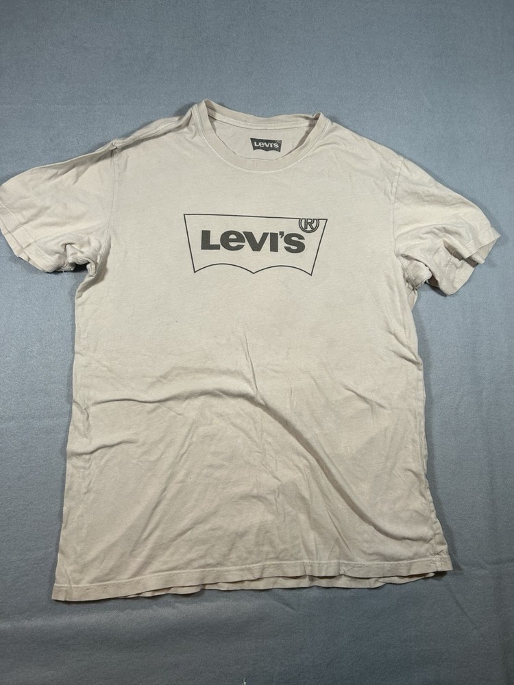 Levis Logo classic Shirt mens Large Tan Beige Logo Modern EUC cotton