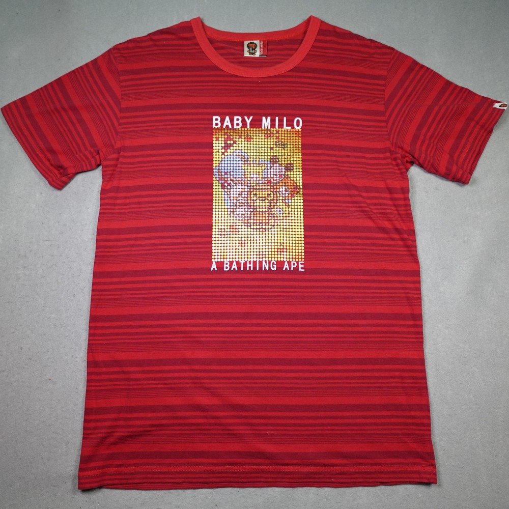 Baby Milo A Bathing Ape Shirt Mens Large Red Stripe holo Graphic Made In Japan