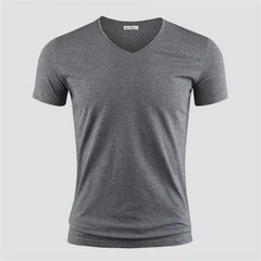 2026 Men’s T Shirt Pure Color V Collar Short Sleeved Tops Tees Men T-Shirt Black