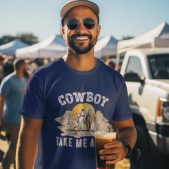 Cowboy Unisex Short Sleeve Round Neck TShirt | Western Style Graphic Tee for Men