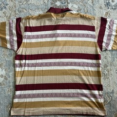Vintage Pierre Cardin Paris Striped Polo Shirt XL Red Gold Geometric 80s Cotton