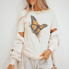 Monarch Butterfly Graphic Tee Orange Black Nature Art Print