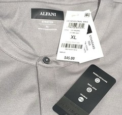 Alfani Stretch Men Gray Solid Crewneck Longsleeved Performance Shirt Henley New