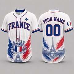 Baseball Jersey Manches Courtes France Football Pour Homme