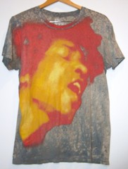 Jimi Hendrix Gray Acid-Wash T-Shirt Fire Print Red & Yellow Spray-Style Graphic