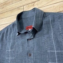 NEW STYLE Guayabera Shirt Men XL Gray Stitch Striped Cubano Beach Resort XL 50″