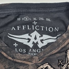 Affliction T-Shirt Mens Medium Black V-Neck Angel Wings Cross Bleach Wash Y2K M