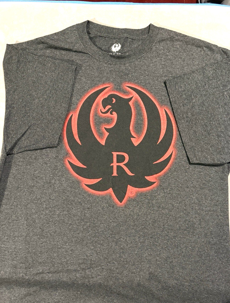 Ruger Logo Graphic T-Shirt – Black shirt w/Red Logo on front & back – Size L NEW
