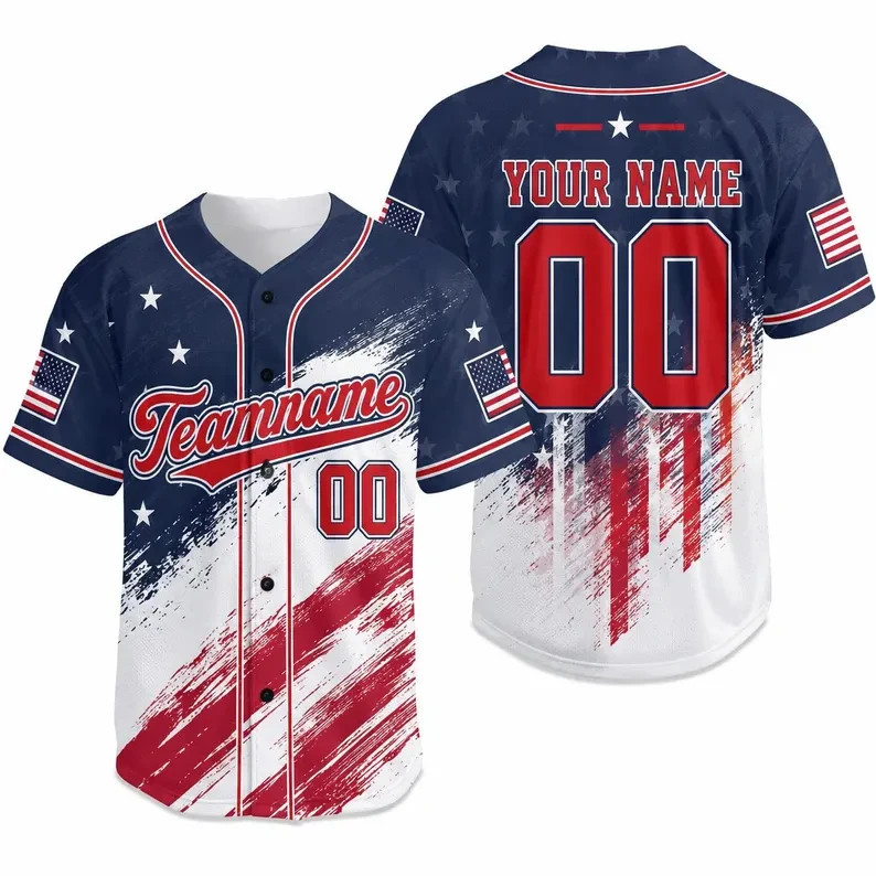 Custom Team Name Number Baseball Jersey Personalized Patriotic Flag Shirt