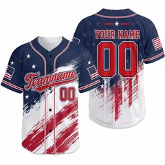 Custom Team Name Number Baseball Jersey Personalized Patriotic Flag Shirt