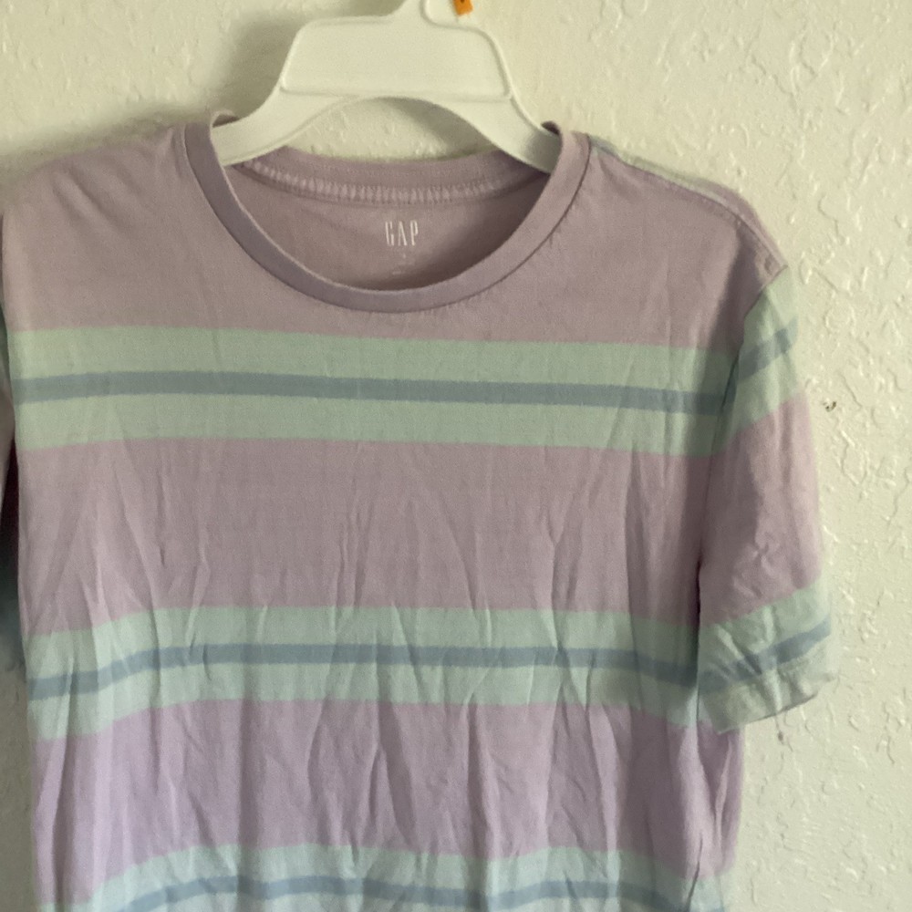 GAP women’s Purple/Green Striped Crew Neck Short Sleeve T-Shirt Sz S