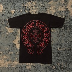 Chrome Hearts Early 2000s Red Horseshoe Scroll Tee Size Small