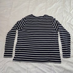 Lands End Mens XL Navy Blue White Striped V-Neck Long Sleeve T-Shirt Cotton