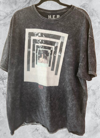 H.E.R. Shirt Black Size L/G Acid Wash Graphic Singer Band Tee R&B Soul Hip Hop
