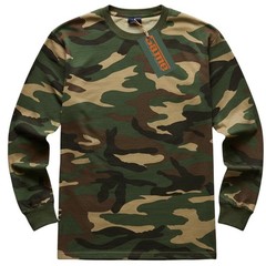 Mens Game Woodland Camouflage Long Sleeve Crew Neck T Shirt | Army Camo Top