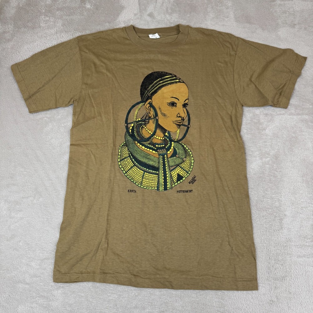 VTG Kenya Maasai Girl Shirt Mens XL Brown Preowned Shirt Cotton