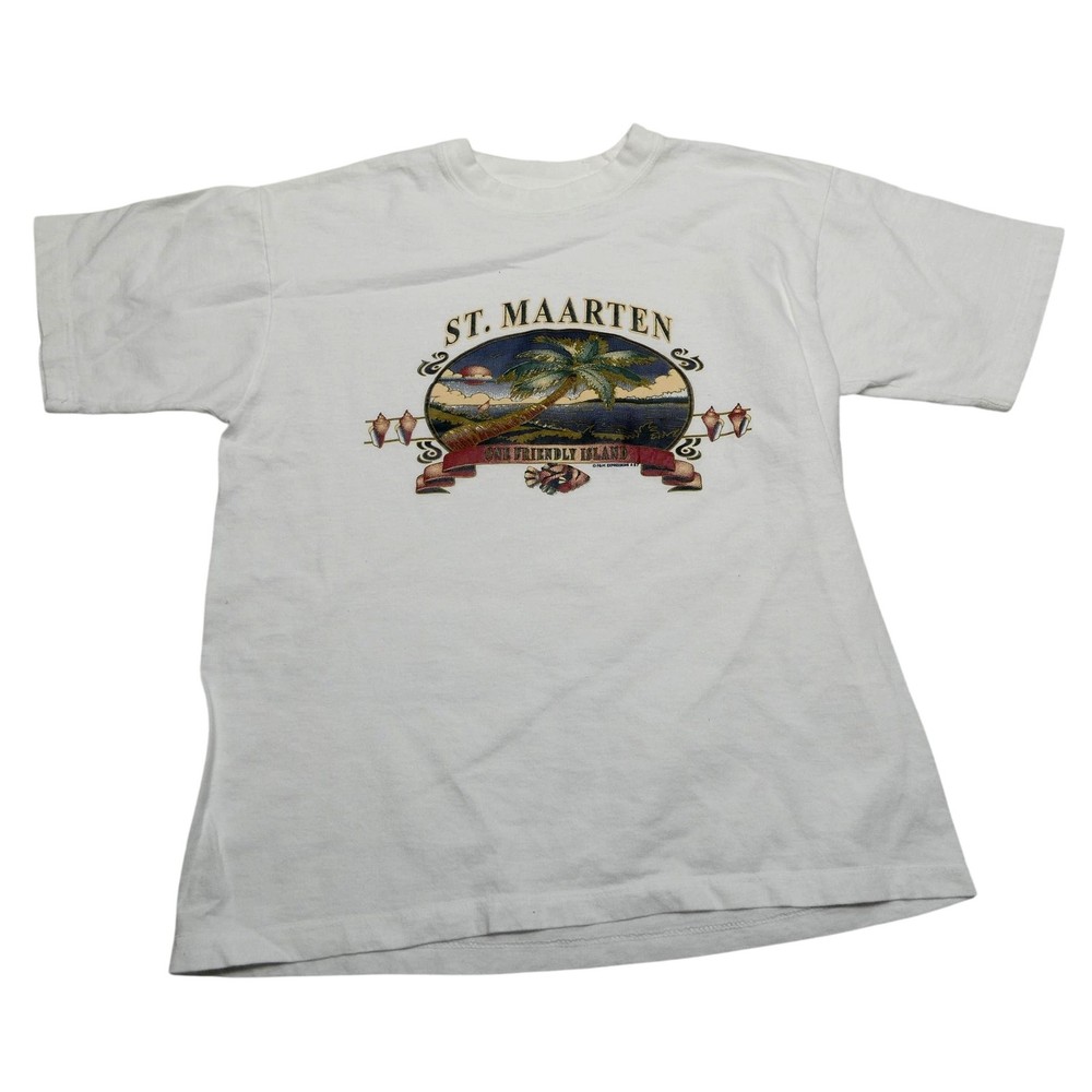Vintage St Maarten Shirt Mens Medium White Graphic Tourist One Friendly Island