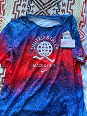 Nike USA Miler DRI-FIT Short Sleeve Running Shirt Red White Blue FJ3411-635 XXL