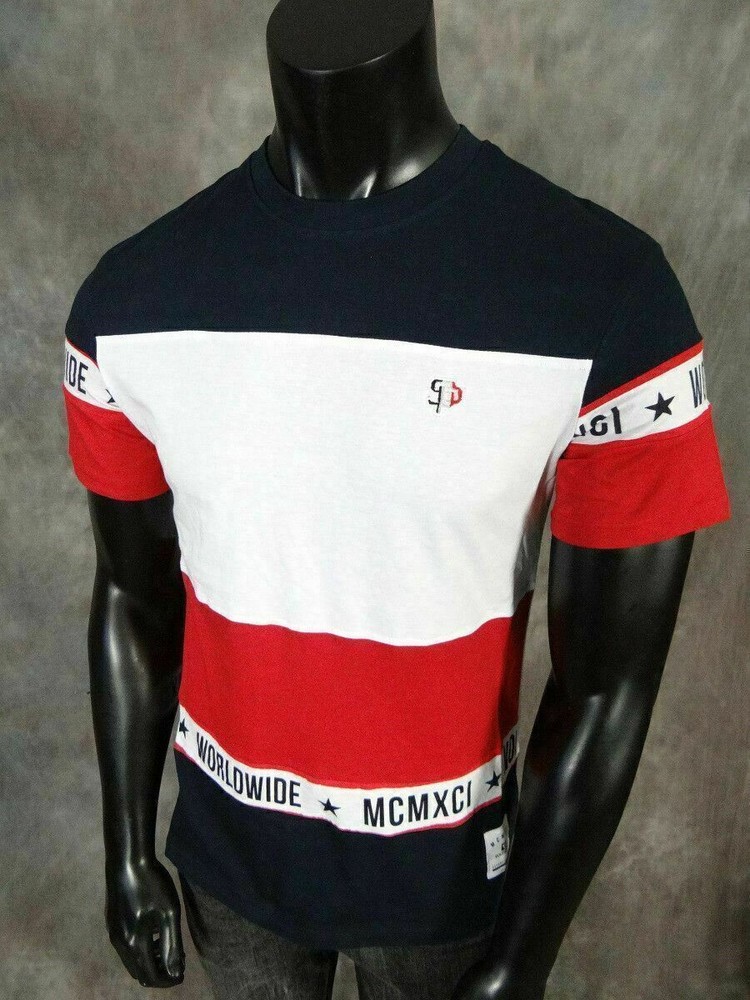 Mens Southpole T-Shirt Paneled Stripes Chest Logo Green Blue Or Black