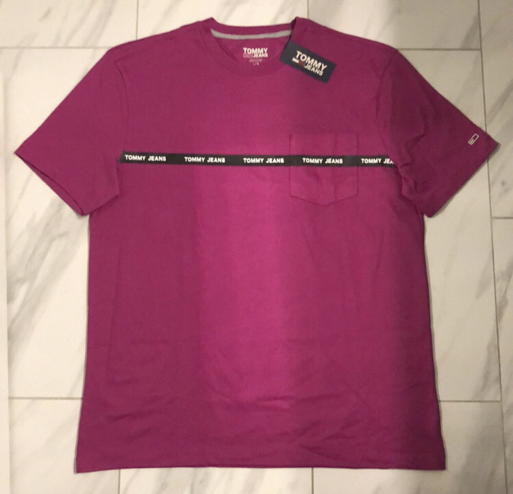 Tommy Hilfiger Tommy Jeans Men’s Logo Lined T-Shirt Pink Black New