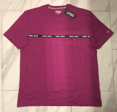 Tommy Hilfiger Tommy Jeans Men’s Logo Lined T-Shirt Pink Black New