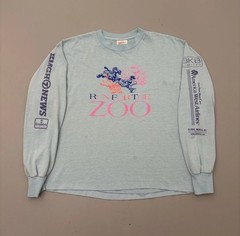 Vintage 90s HEF-T Run For The Zoo Long Sleeve T-Shirt M Blue Polycotton