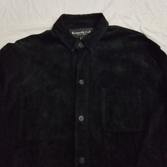 Kenneth Cole Suede Leather Button Up Shirt Jacket Mens Large Black Shacket VTG