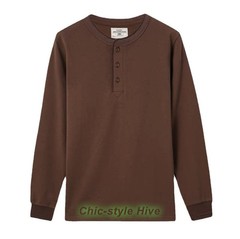Men’s Long Sleeve Shirts Soild Color Heavy Cotton Retro Casual T-Shirts Tops