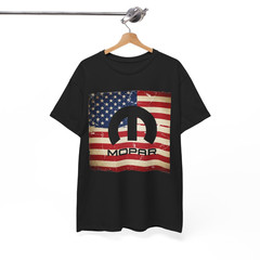Mopar M Emblem & Script With American Flag Background T-Shirt