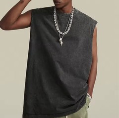 Men’s Acid Wash Muscle Shirt – Vintage Sleeveless T-Shirt, Plain