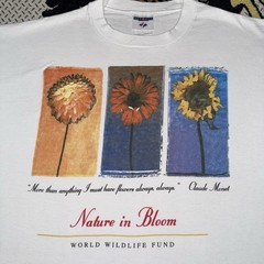 Vintage Claude Monet Shirt Size XL White Nature In Bloom Flowers Rare 90s