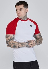 SikSilk Mens White, Red Raglan T-Shirt Small