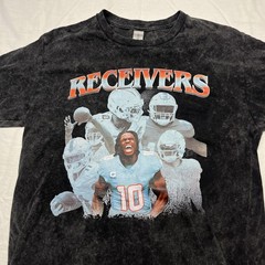 Football Receivers Shirt Mens Small Black Acid Wash Graphic Tee Crewneck Gildan
