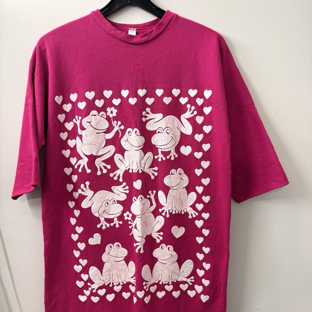 Vintage 80s Shirt Frog Gown Pullover Pink One Size Fits All Sleep Shirt Pajama